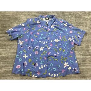 Whirlaway Frocks Top Womens XXL Blue Floral Button Front Padded Vintage Made USA